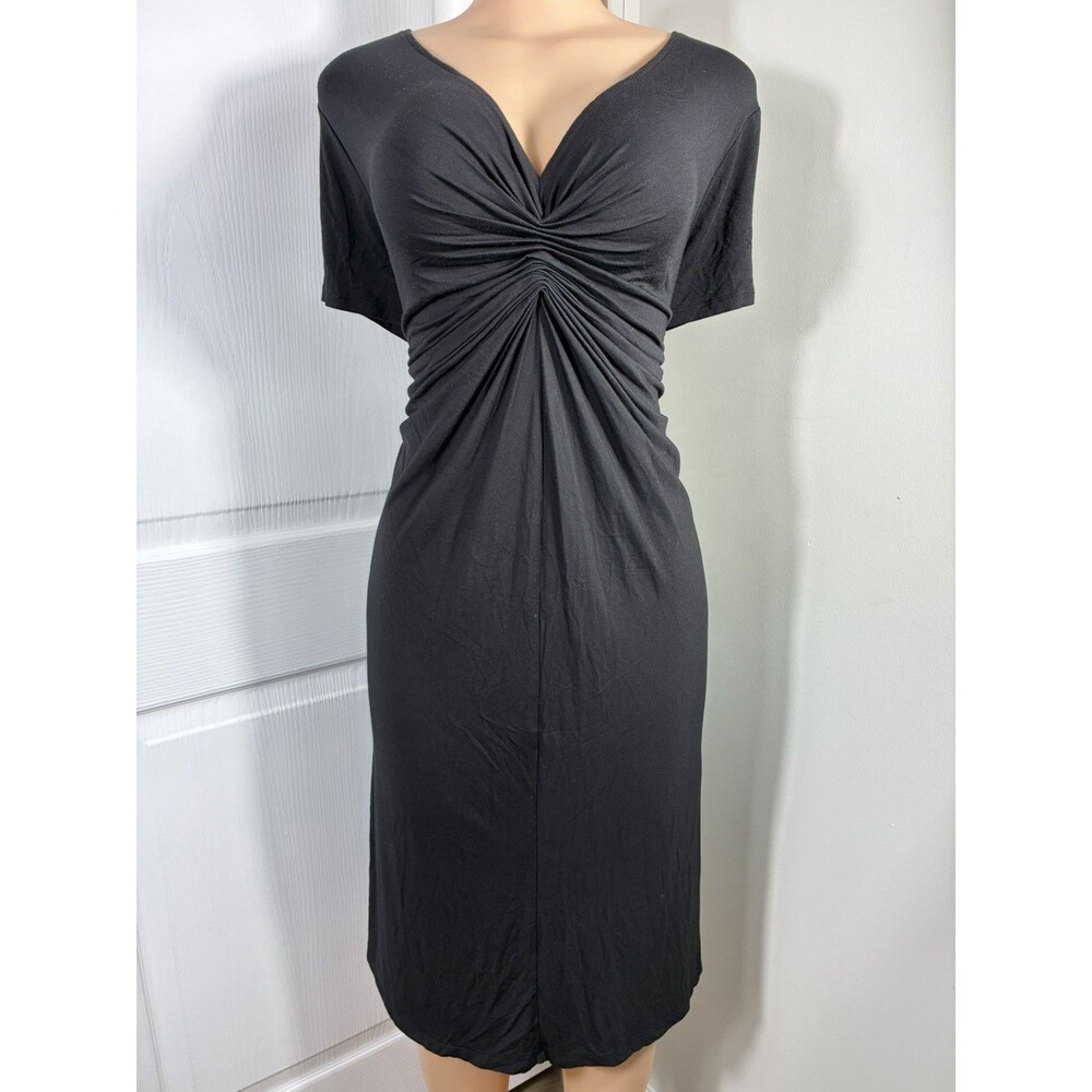 Michael Kors Womens Dress sz 1X  Stretch Black V-Neck Ruched Cap Sleeve Slimming